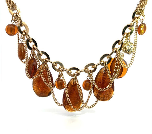 18K Gold Plated Bronze Amber Drop Necklace