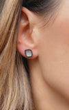 SS Black And White CZ Square Earrings
