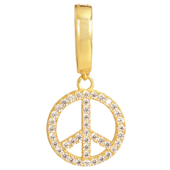 18K Gold Plated CZ Peace Sign Removable Charm with Latch