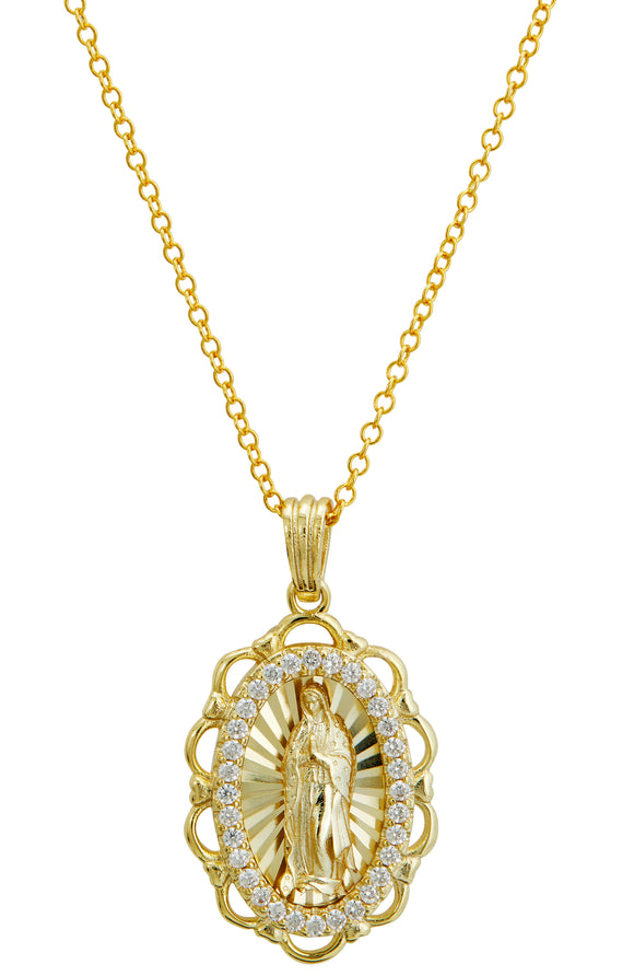 18K Gold Plated Sterling Silver Our Lady of Guadalupe Necklace