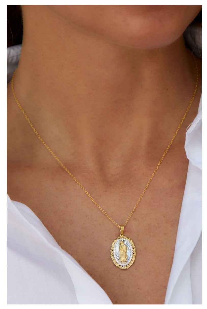 14k Yellow Gold Elegant Miraculous Medal of Our Lady of Guadalupe Pend |  Jewelry America