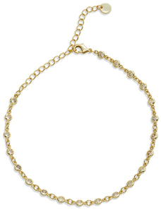 18K Gold Plated Bronze With CZ Station Anklet