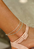 Rhodium Plated Double Chain Turquoise Anklet