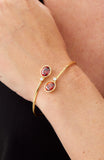 14kt Gold Plated Bezel Set Birthstone Crossover Cuff Bracelet