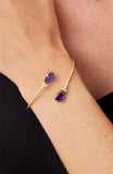 14kt Gold Plated Pear Shape Birthstone Crossover Cuff Bracelet