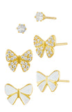 Earring Set of 3 with Round, Pave  and Enamel Butterfly CZ Studs
