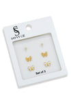 Earring Set of 3 with Round, Pave  and Enamel Butterfly CZ Studs