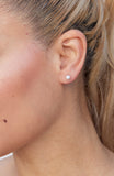 Earring Set of 3 with Pearl Studs With High polish and Pave Asymmetrical Halo