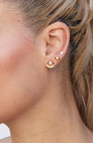 Earring Set of 3 with Pearl Studs With High polish and Pave Asymmetrical Halo