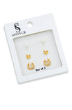 Earring Set of 3 with Pearl Studs With High polish and Pave Asymmetrical Halo