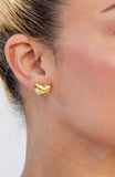 Basket Weave Wide Heart Button Earrings in Brass
