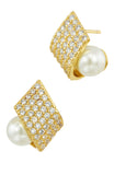 Pave CZ Twist with Pearl Stud in Brass