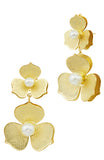 Mesh Flower Drop Earrings with Pearl Centers in Brass