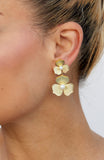 Mesh Flower Drop Earrings with Pearl Centers in Brass