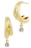 Double hoop Earrings with Round CZ Drops in Brass