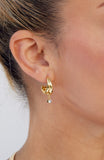 Double hoop Earrings with Round CZ Drops in Brass