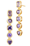 Gold Plated Purple CZ Multi Shape Drop Earrings