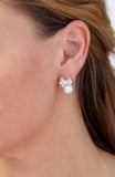 Gold Plated White CZ Bow Earrings with Shell Pearl Drop