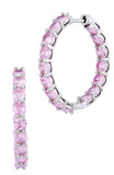 Rhodium Plated Pink Hoop Earrings