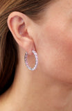 Rhodium Plated Pink Hoop Earrings