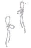 Rhod. Plated White CZ Long Bow Earrings