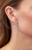 Rhod. Plated White CZ Long Bow Earrings