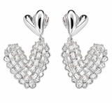 Rhodium Plated Texted Heart Dangle Earrings