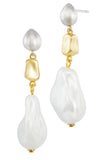 Two-Tone Baroque Pearl Drop Earrings in Brass