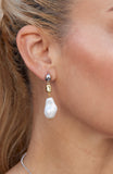 Two-Tone Baroque Pearl Drop Earrings in Brass