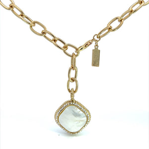 18K Gold Plated Bronze Mother Of Pearl Pendant Necklace