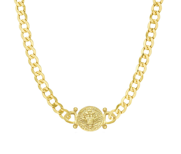 18K Gold Plated Bronze Petite Roman Coin Necklace