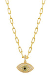 Evil Eye CZ Pave Pendant in Brass