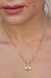Evil Eye CZ Pave Pendant in Brass