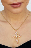Champagne CZ Marquise Cross Pendant in Brass