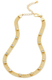 Woven Mesh Necklace with CZ Studs in Brass