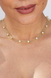 Woven Mesh Necklace with CZ Studs in Brass