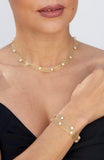 Woven Mesh Necklace with CZ Studs in Brass
