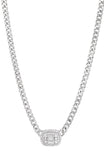 Rhod. Plated Cuban Link Necklace with CZ Station