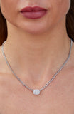 Rhod. Plated Cuban Link Necklace with CZ Station