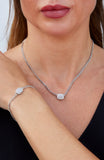 Rhod. Plated Cuban Link Necklace with CZ Station