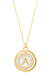 14kt Gold Plated Mother of Pearl and CZ Rotating Initial Necklace