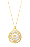 14kt Gold Plated Mother of Pearl and CZ Rotating Initial Necklace