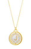 14kt Gold Plated Mother of Pearl and CZ Rotating Initial Necklace