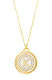 14kt Gold Plated Mother of Pearl and CZ Rotating Initial Necklace