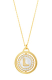 14kt Gold Plated Mother of Pearl and CZ Rotating Initial Necklace