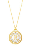14kt Gold Plated Mother of Pearl and CZ Rotating Initial Necklace