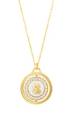 14kt Gold Plated Mother of Pearl and CZ Rotating Initial Necklace