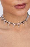 Curb Chain Necklace with CZ Fringe