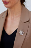 Rhodium Plated White CZ and Floral Brooch