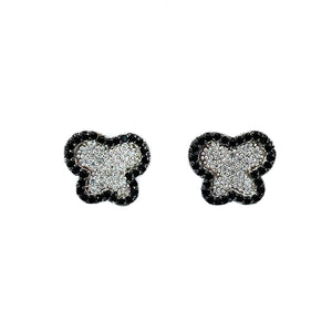 SS Black And White CZ Butterfly Earrings